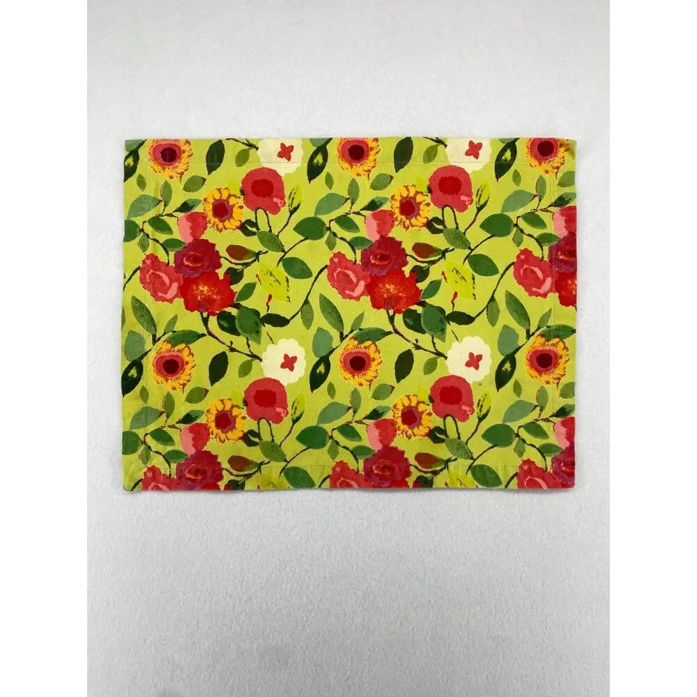 CRATE & BARREL Set of 6 Louise Placemats Floral Heavy Woven Cotton Green 14